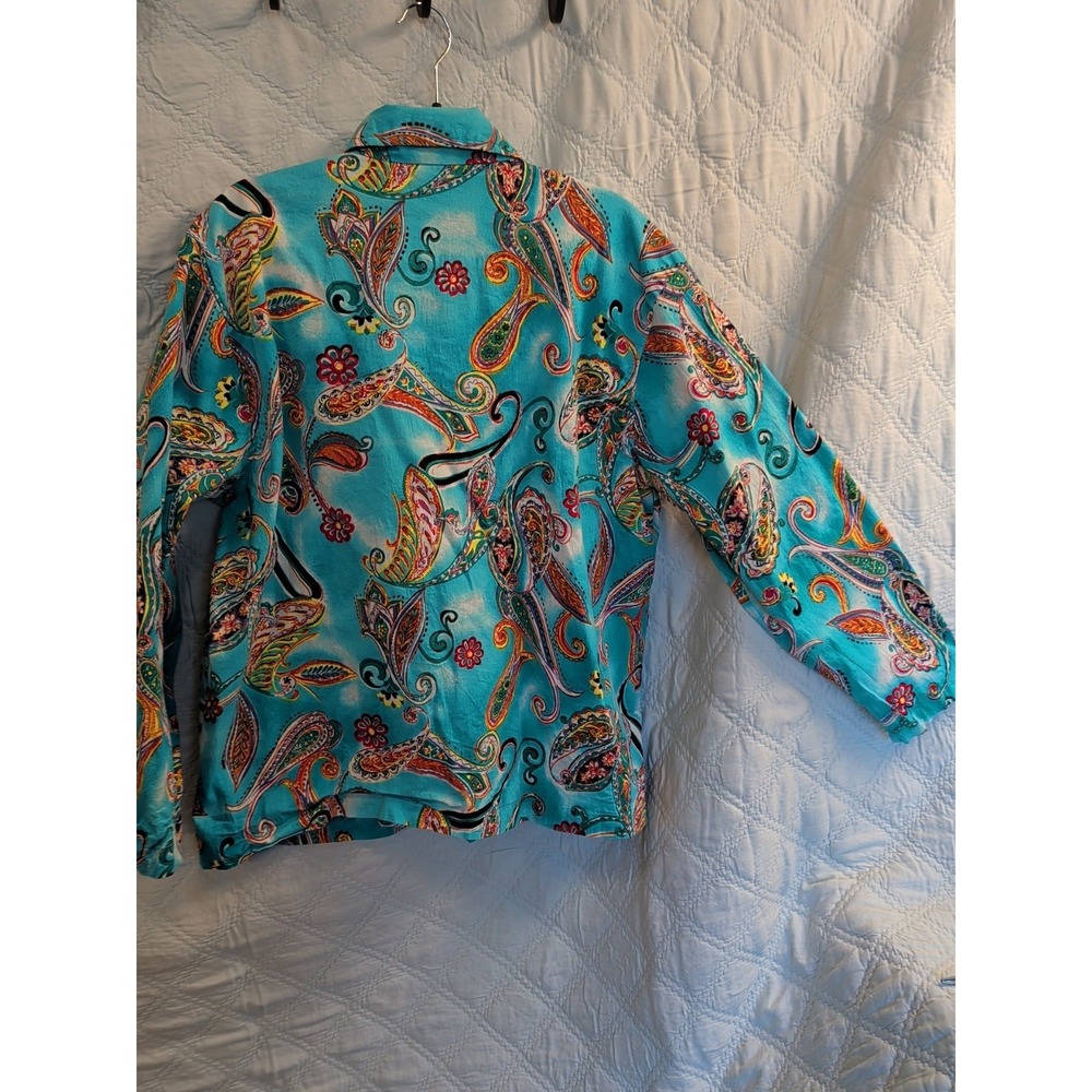 Life Style 2X jacket blue paisley Beaded button down stretch lined long sleeve - Picture 8 of 9